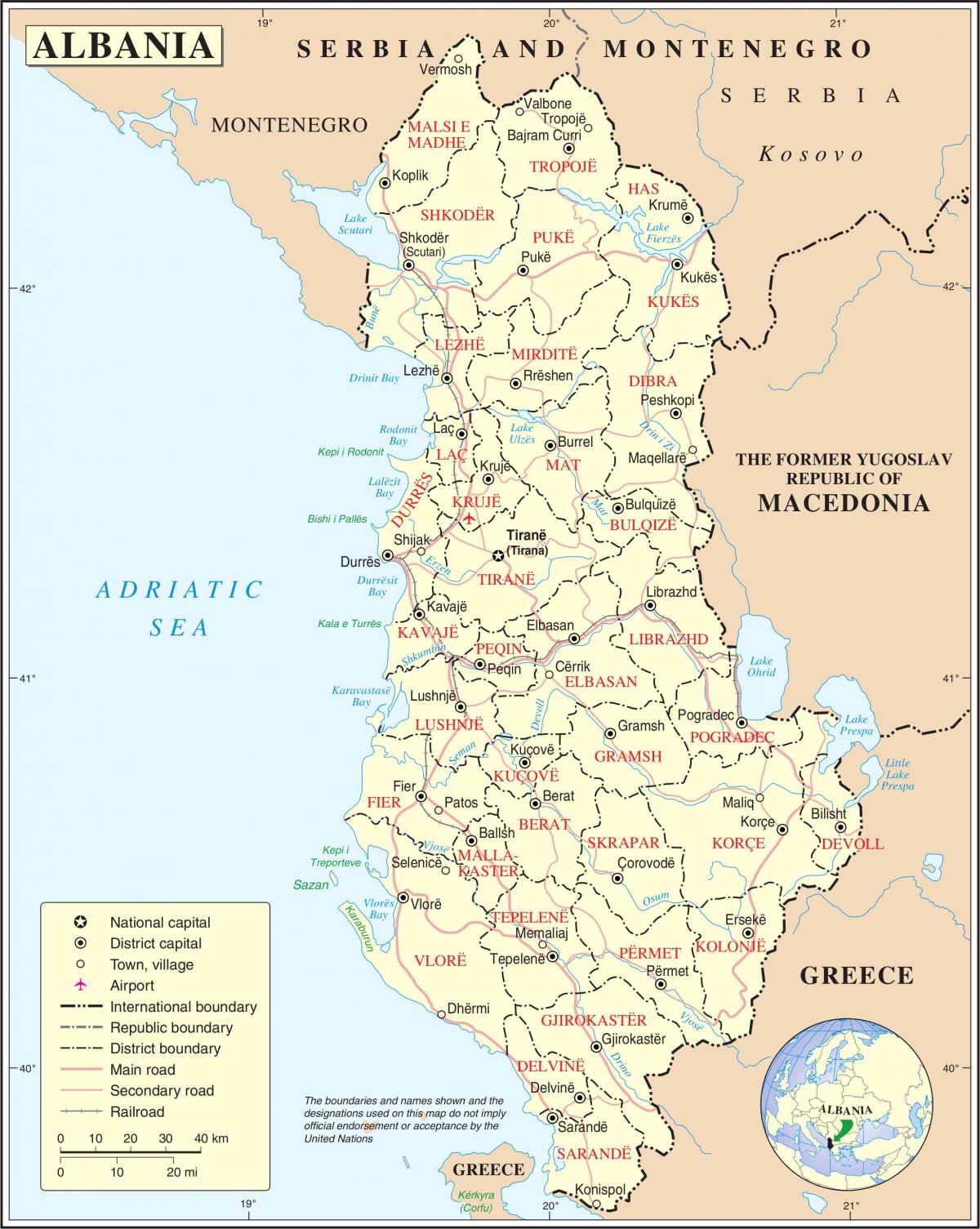 mappa di l'Albania con la città