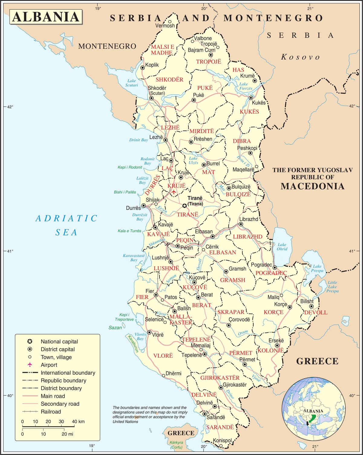 mappa di l'Albania con la città
