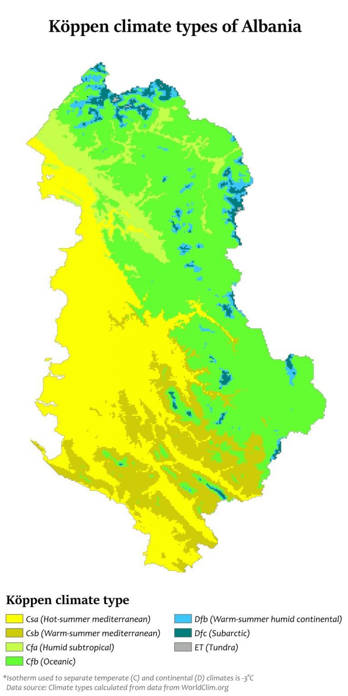 mappa di Albania clima