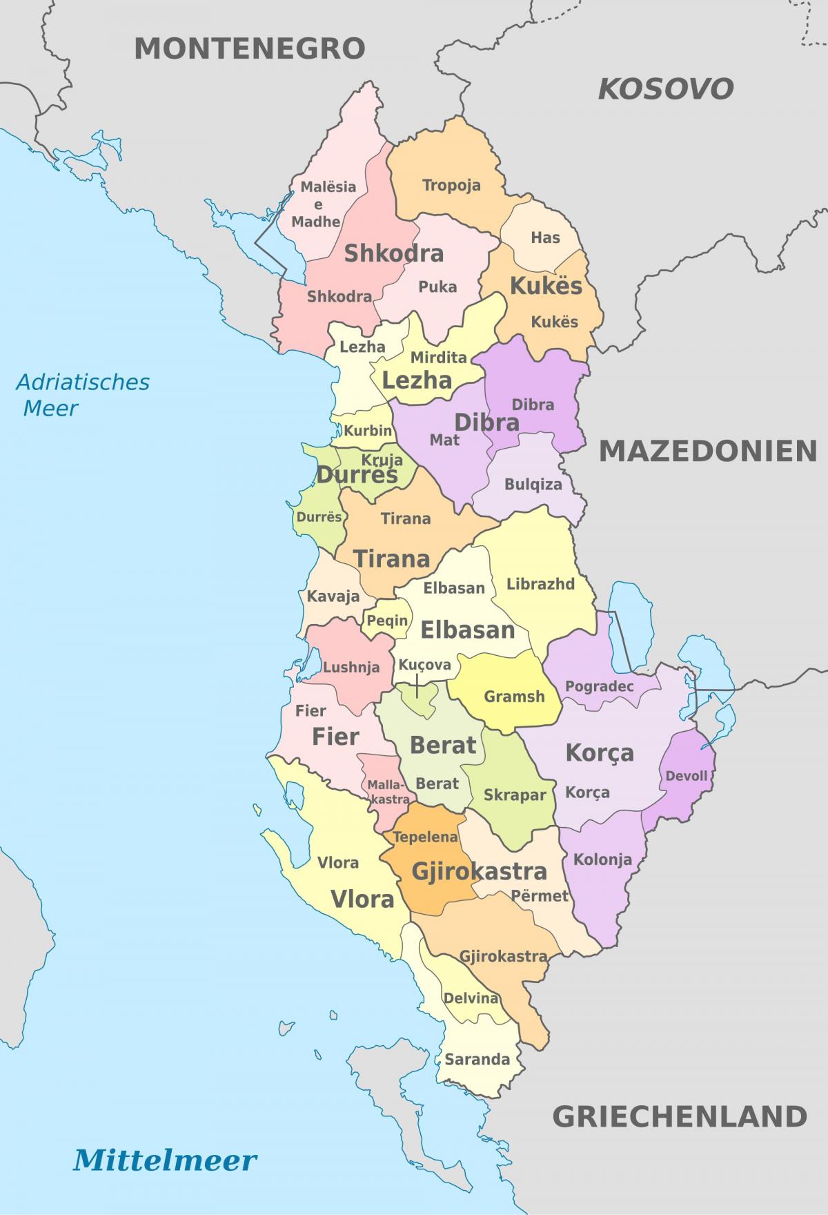mappa di Albania politico
