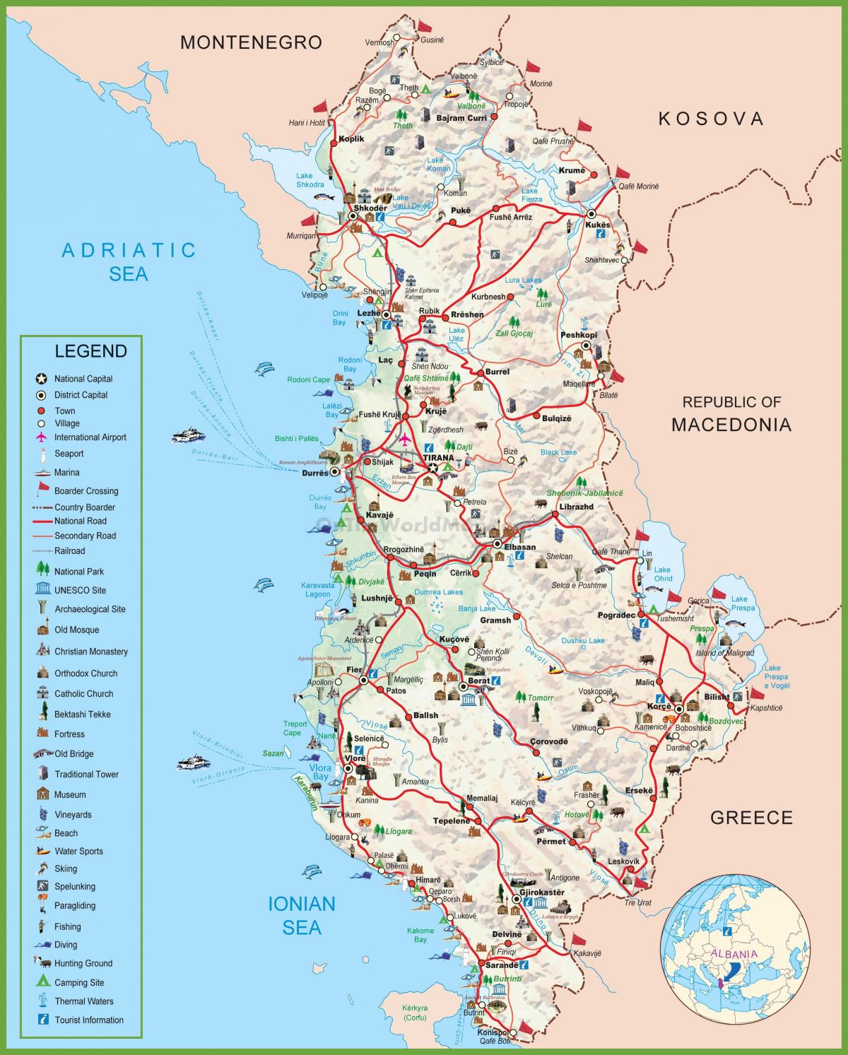mappa di Albania turistica